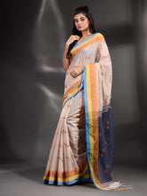 Load image into Gallery viewer, Autumn White Khadi Handwoven Saree With Temple Border

