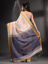 Load image into Gallery viewer, Autumn White Cotton Handspun Handwoven Saree With Temple Border
