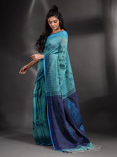 Load image into Gallery viewer, Sky Blue Khadi Handwoven Saree With Temple Border
