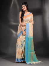 Load image into Gallery viewer, Cream Cotton Handspun Handwoven Saree With Temple Border
