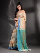 Load image into Gallery viewer, Cream Cotton Handspun Handwoven Saree With Temple Border

