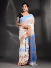 Load image into Gallery viewer, White Cotton Handspun Handwoven Saree With Temple Border
