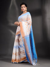 Load image into Gallery viewer, White Khadi Handwoven Saree With Temple Border
