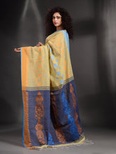 Load image into Gallery viewer, Light Green Cotton Handspun Handwoven Saree With Temple Border
