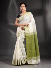 Load image into Gallery viewer, White Cotton Handspun Handwoven Saree With Kolka Border
