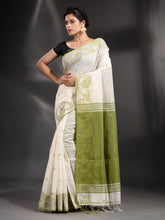 Load image into Gallery viewer, White Cotton Handspun Handwoven Saree With Kolka Border
