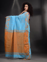 Load image into Gallery viewer, Sky Blue Cotton Handspun Handwoven Saree With Kolka Border
