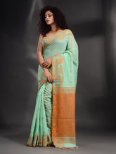 Load image into Gallery viewer, Light Green Cotton Handspun Handwoven Saree With Kolka Border
