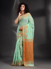 Load image into Gallery viewer, Light Green Cotton Handspun Handwoven Saree With Kolka Border
