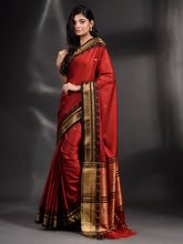 Load image into Gallery viewer, Red Silk Handwoven Soft Saree With Geometric Border
