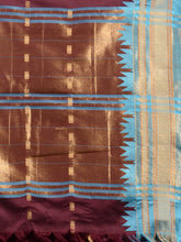 Load image into Gallery viewer, Wine Silk Handwoven Soft Saree With Geometric Border
