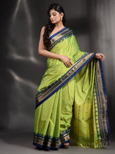Load image into Gallery viewer, Light Green Silk Handwoven Soft Saree With Geometric Border
