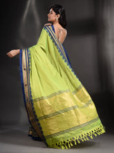 Load image into Gallery viewer, Light Green Silk Handwoven Soft Saree With Geometric Border
