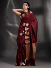 Load image into Gallery viewer, Maroon Silk Handwoven Soft Saree With Kolka Border
