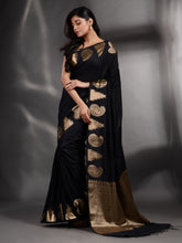 Load image into Gallery viewer, Black Silk Handwoven Soft Saree With Kolka Border
