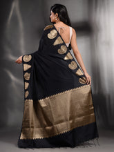 Load image into Gallery viewer, Black Silk Handwoven Soft Saree With Kolka Border
