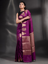 Load image into Gallery viewer, Purple Silk Handwoven Soft Saree With Kolka Border
