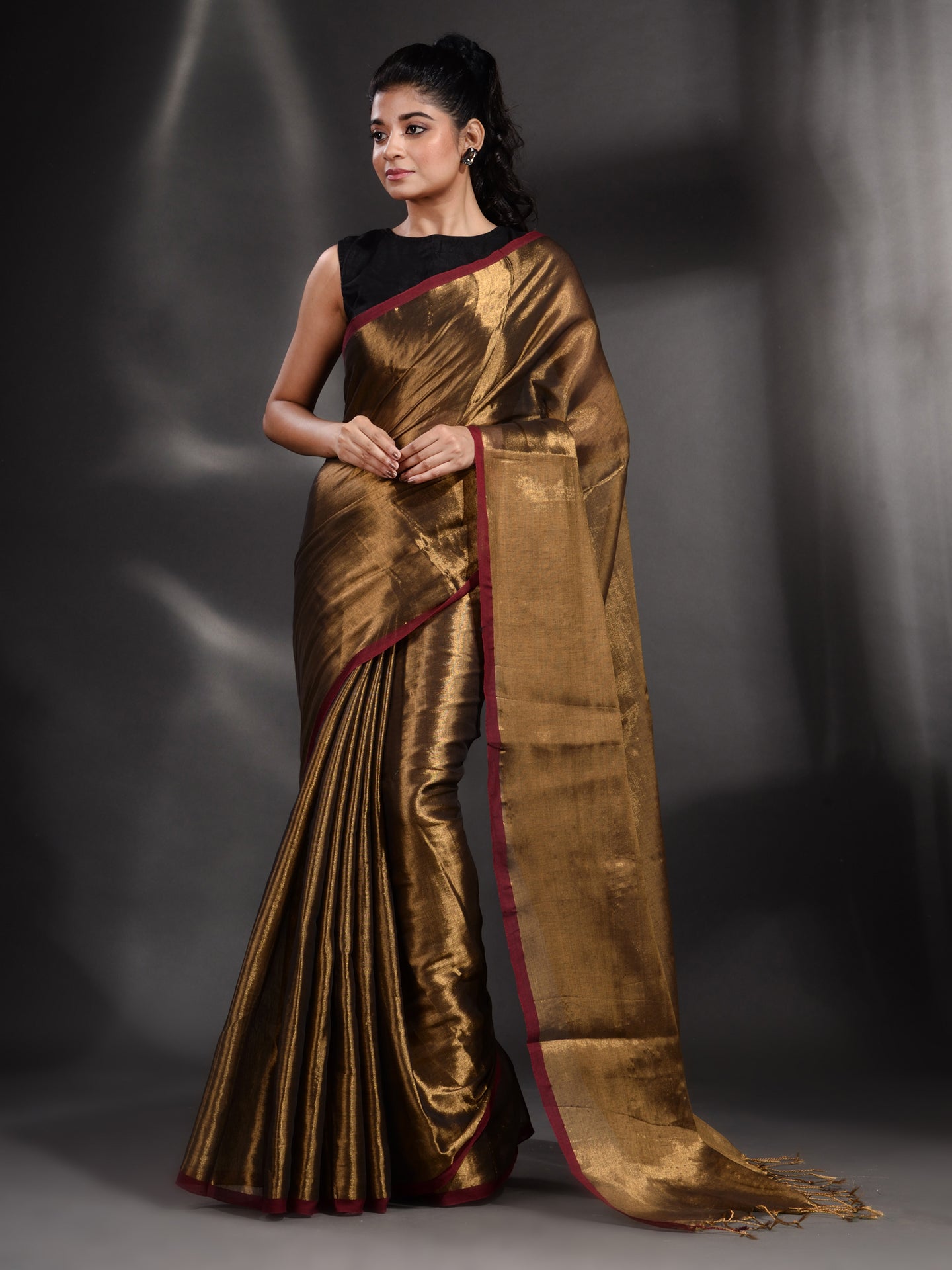 Brownies Gold Tissue Handwoven Soft Saree