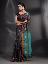 Load image into Gallery viewer, Dark Grey Tissue Handwoven Soft Saree With Nakshi Border
