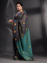 Load image into Gallery viewer, Dark Grey Tissue Handwoven Soft Saree With Nakshi Border
