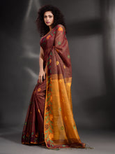 Load image into Gallery viewer, Maroon Tissue Handwoven Soft Saree With Nakshi Border
