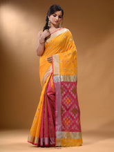 Load image into Gallery viewer, Yellow And Pink Cotton Blend Handwoven Patli Pallu Saree With Texture Design
