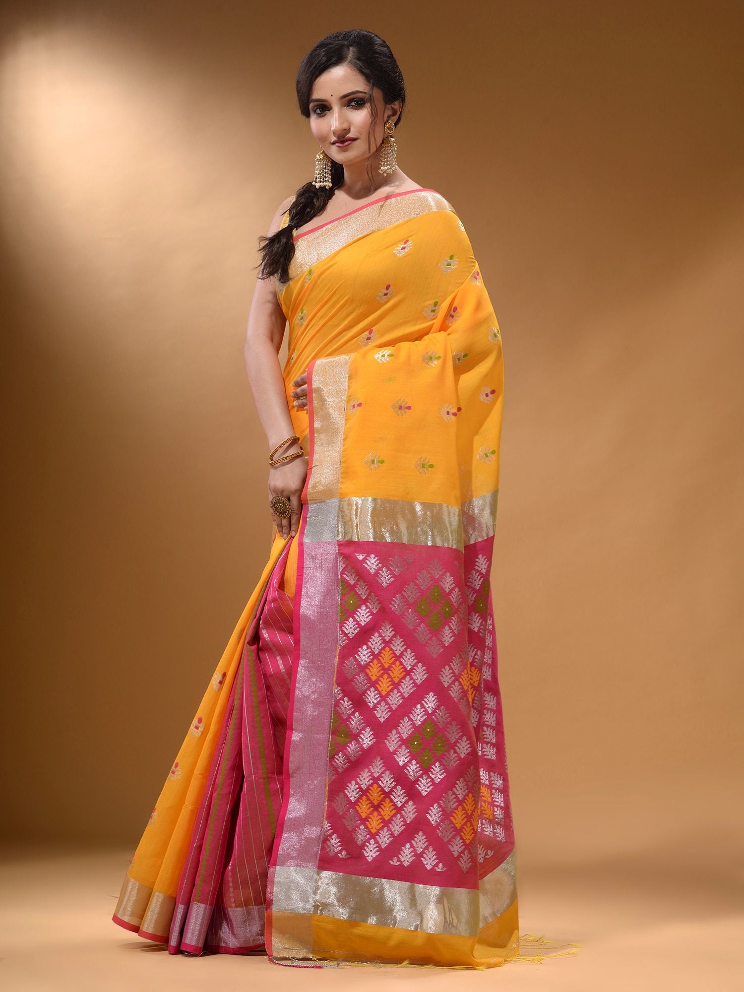 Buy online Women's Self Design Peach Colored Saree With Blouse from ethnic  wear for Women by Charukriti for ₹3629 at 35% off | 2024 Limeroad.com