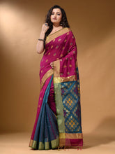 Load image into Gallery viewer, Magenta And Teal Cotton Blend Handwoven Patli Pallu Saree With Texture Design
