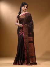 Load image into Gallery viewer, Black Cotton Blend Handwoven Saree With Nakshi And Floral Design
