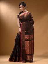 Load image into Gallery viewer, Black Cotton Blend Handwoven Saree With Nakshi And Floral Design
