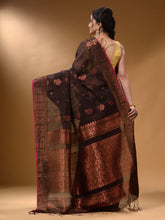 Load image into Gallery viewer, Black Cotton Blend Handwoven Saree With Nakshi And Floral Design
