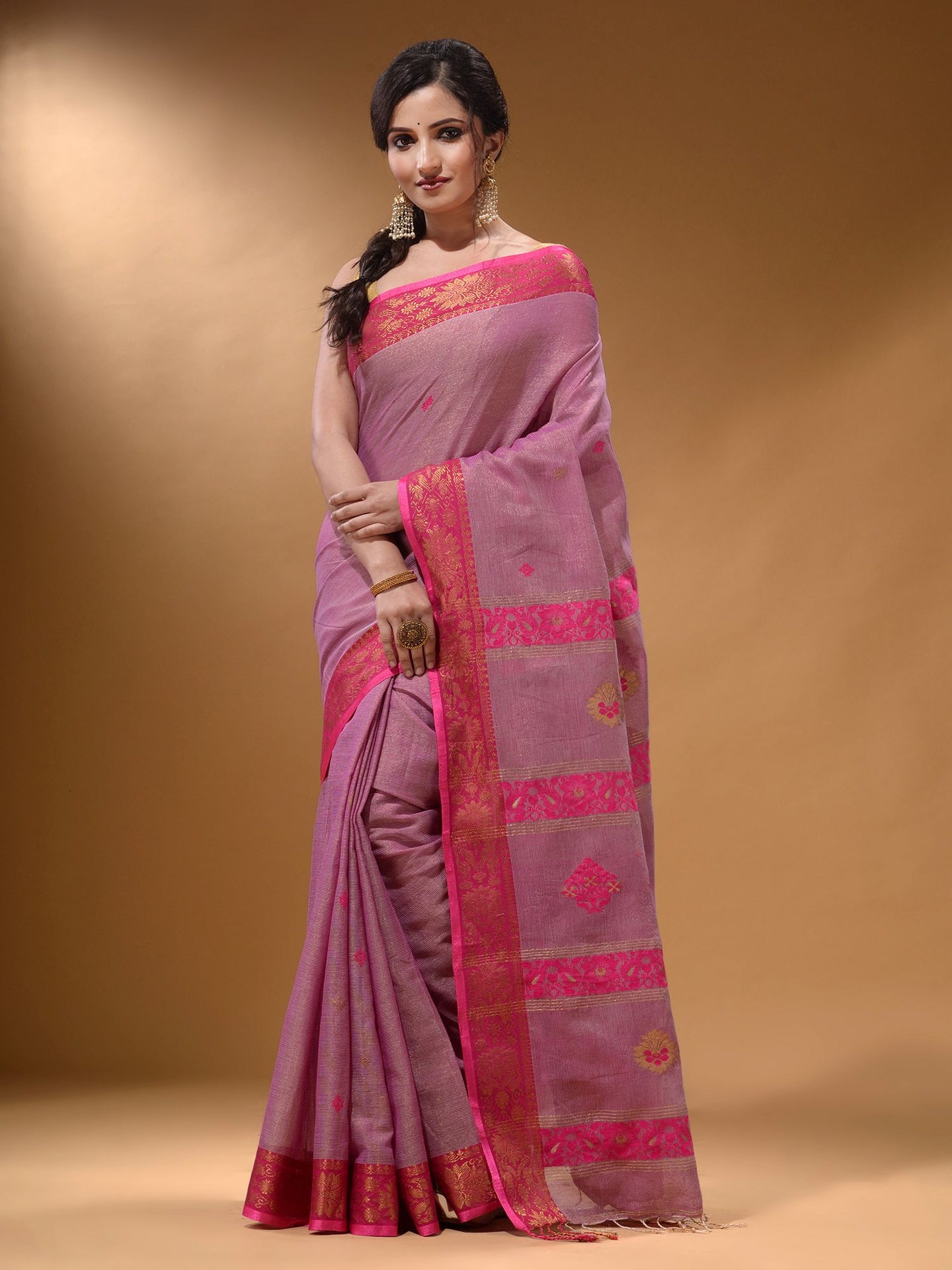 Violet Cotton Blend Handwoven Saree With Nakshi Design