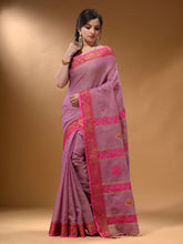 Load image into Gallery viewer, Violet Cotton Blend Handwoven Saree With Nakshi Design
