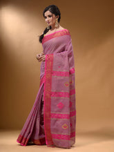 Load image into Gallery viewer, Violet Cotton Blend Handwoven Saree With Nakshi Design
