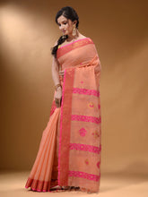 Load image into Gallery viewer, Peach Cotton Blend Handwoven Saree With Nakshi Design
