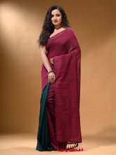 Load image into Gallery viewer, Fuchsia And Teal Half N Half Cotton Handspun Soft Saree With Pompom
