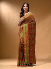 Load image into Gallery viewer, Ochre Yellow Cotton Handspun Soft Saree With Nakshi Border
