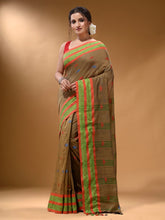 Load image into Gallery viewer, Beige Cotton Handspun Soft Saree With Nakshi Border
