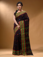 Load image into Gallery viewer, Dark Chocolate Cotton Handspun Soft Saree With Nakshi Border
