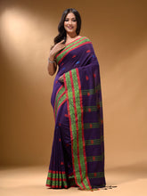 Load image into Gallery viewer, Purple Cotton Handspun Soft Saree With Nakshi Border
