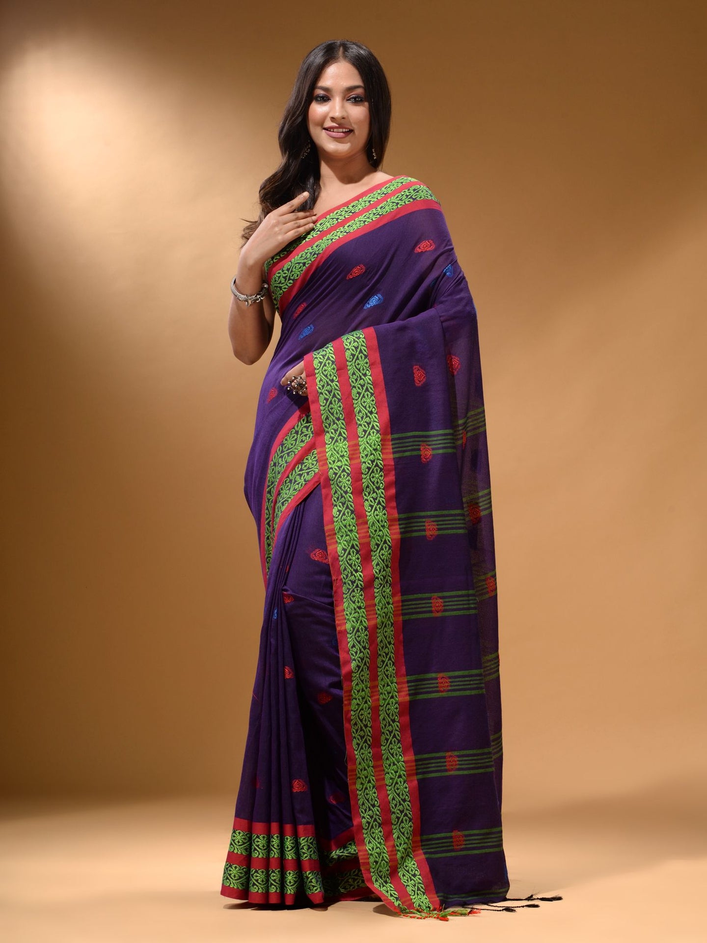 Purple Cotton Handspun Soft Saree With Nakshi Border