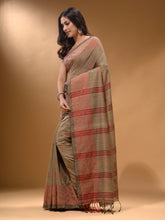 Load image into Gallery viewer, Beige Cotton Handspun Soft Saree With Geometric Border
