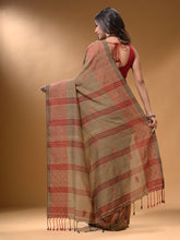 Load image into Gallery viewer, Beige Cotton Handspun Soft Saree With Geometric Border

