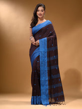 Load image into Gallery viewer, Mocha Brown Cotton Handspun Soft Saree With Texture Border
