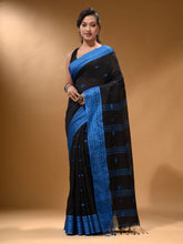 Load image into Gallery viewer, Black Cotton Handspun Soft Saree With Texture Border
