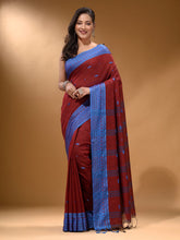 Load image into Gallery viewer, Brick Red Cotton Handspun Soft Saree With Texture Border
