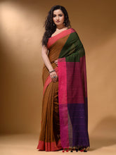 Load image into Gallery viewer, Dijon Yellow Cotton Handspun Soft Saree With Contrast Multicolor Pallu
