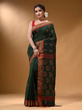 Load image into Gallery viewer, Emerald Green Silk Matka Soft Saree With Paisley Motifs
