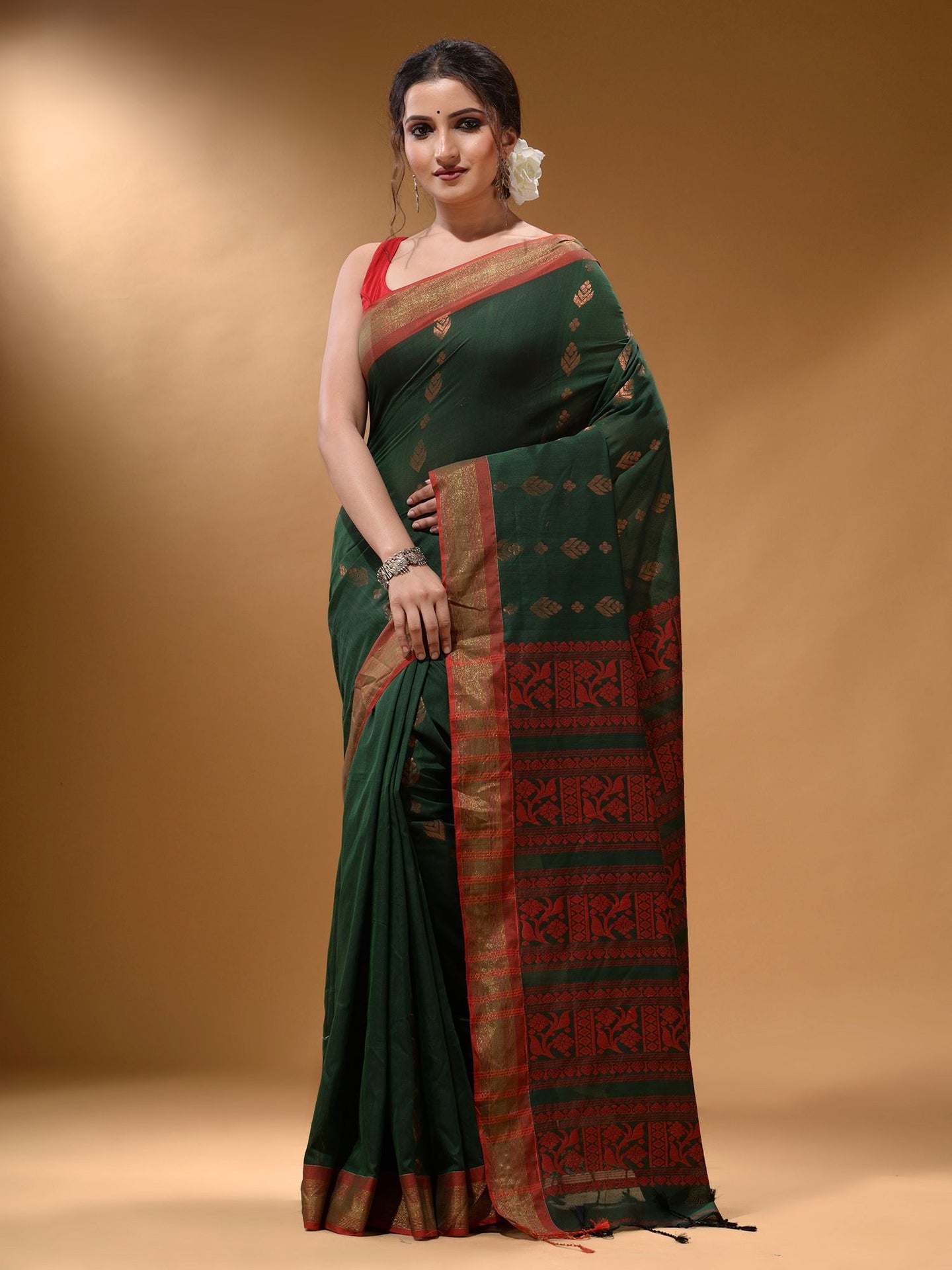 Forest Green Silk Matka Soft Saree With Nakshi Pallu