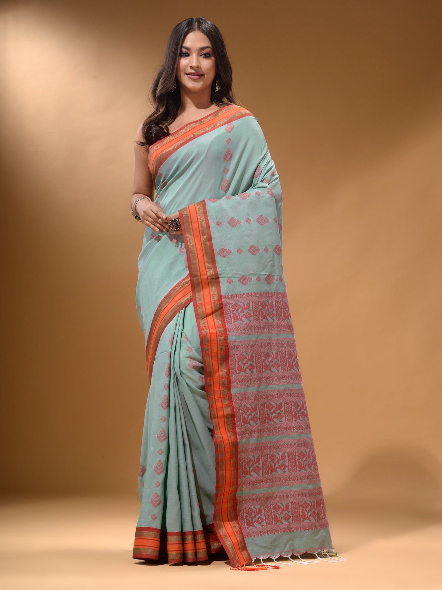 Sea Green Silk Matka Soft Saree With Nakshi Pallu